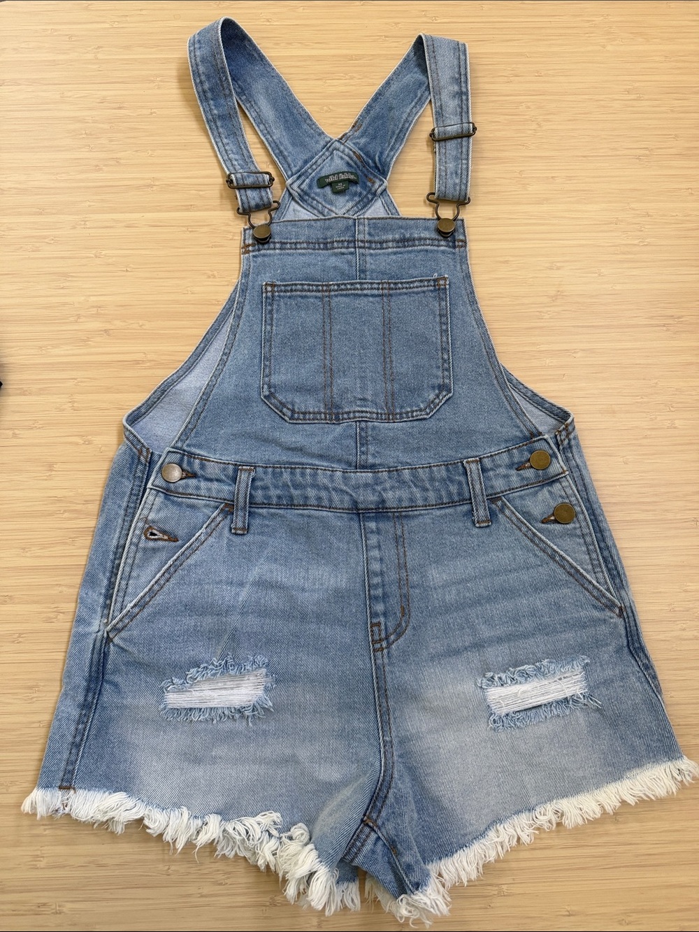 wild fable Light Blue Distressed Denim Short Overalls